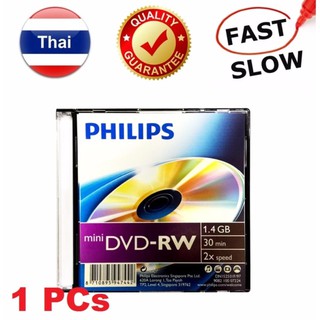 แผ่น Philips Mini DVD-RW ( ชนิด ลบ แล้ว เขียนใหม่ ได้ ) เวลา 30 นาที สำหรับกล้อง DVD HandyCam