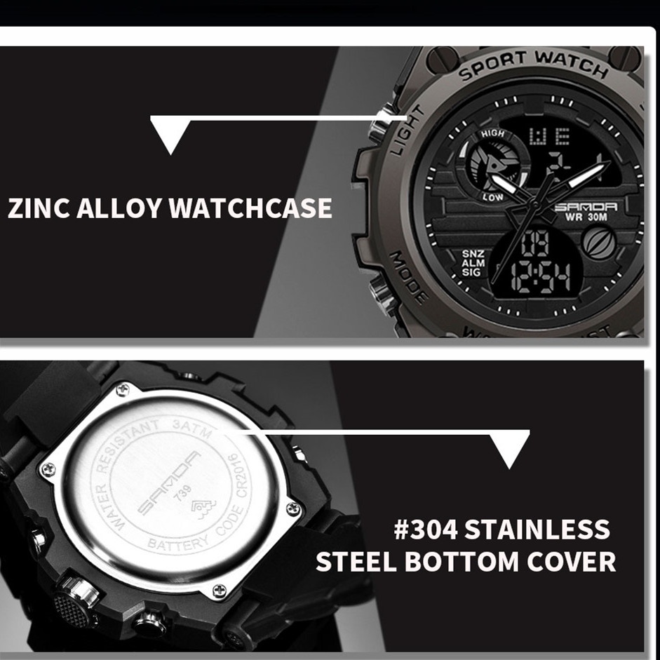 ภาพสินค้าSANDA นาฬิกาข้อมือสุดหรูสำหรับผู้ชายนาฬิกาทหารบุรุษนาฬิกากันน้ำกีฬานาฬิกาข้อมือ Dual แสดงผล Watch จากร้าน cowerr.th บน Shopee ภาพที่ 6