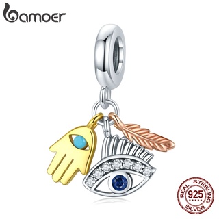 Bamoer 100% Sterling Silver 925 Guardian Pendant Lucky Hand Devil Eye Feathers Colorful Charm Fit Bracelet DIY Fashion Accessories SCC1860