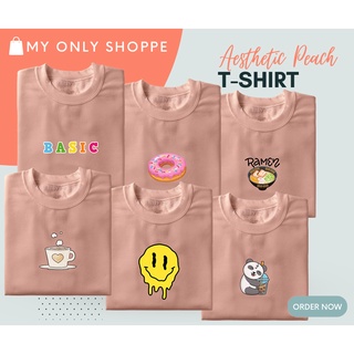 เสื้อสีขาว - สุนทรียศาสตร์มินิมอล Tshirt พื้นฐานราเมนนม TeaTee ยิ้มโดนัทกาแฟ MilkTea พีชสี Unisex