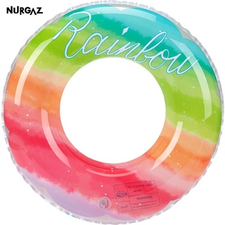 NURGAZ แหวนว่ายน้ำสีรุ้ง ห่วงยางสีสันสดใส ทุ่นว่ายน้ำพอง ห่วงยางว่ายน้ำสำหรับเด็ก ทุ่นสำหรับผู้เริ่มต้นริมทะเล การ์ตูนใต้วงแขนหนาสีรุ้งว่ายน้ำแหวน