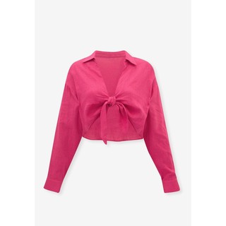 ‼️NEW‼️ POMELO : Front Tie Drop Shoulder Shirt : สีชมพูเข้ม(บานเย็น) &gt;&gt; สินค้าใหม่ ป้ายห้อยค่า !!