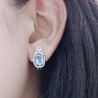 ต่างหูพลอยโทแพซสีฟ้าอ่อน (SWISS BLUE TOPAZ)เงิน 92.5 % GE2390