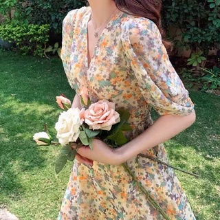 C&amp;m ชุดเดรสยาวปานกลาง ผ้าชีฟอง ลายดอกเดซี่ สไตล์ฝรั่งเศส หรูหรา เหมาะกับฤดูร้อน สําหรับผู้หญิง