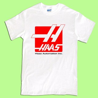 เสื้อยืดโอเวอร์ไซส์Haas f1 racing graphic โลโก้เสื้อยืดฤดูร้อนแฟชั่นบุรุษแขนสั้นผ้าฝ้ายเสื้อยืดสีขาวS-3XL