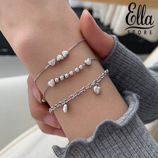 Ellastore123 สร้อยข้อมือโซ่ จี้รูปหัวใจ ประดับพู่ ปรับได้ เครื่องประดับ สําหรับผู้หญิง