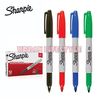 Sharpie ชาร์ปี้ fine permanent marker ปากกาเคมี ปากกามาร์คเกอร์ หัว fine (1.0 mm) ปากกาเพอร์มาเน้นท์ ชุด 12 ด้าม