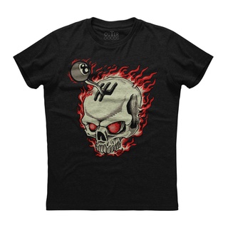 T-shirt  เสื้อยืดผ้าฝ้าย แขนสั้น พิมพ์ลายหัวกะโหลก สีดําS-5XL