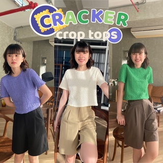 chuuchop_พร้อมส่ง(C7627) 🎆🥦 CRACKER crop tops เสื้อครอปท็อปแขนสั้นผ้าย่น มี3สี