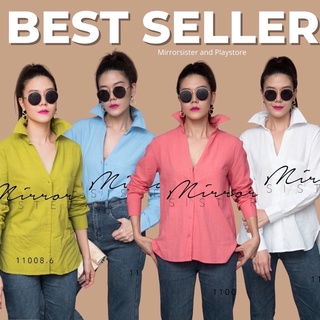 Code : 11008.6 เสื้อเชิ้ตทรงเบสิค เสื้อเชิ้ตทำงานสีขาว งานป้าย Mirrorsister