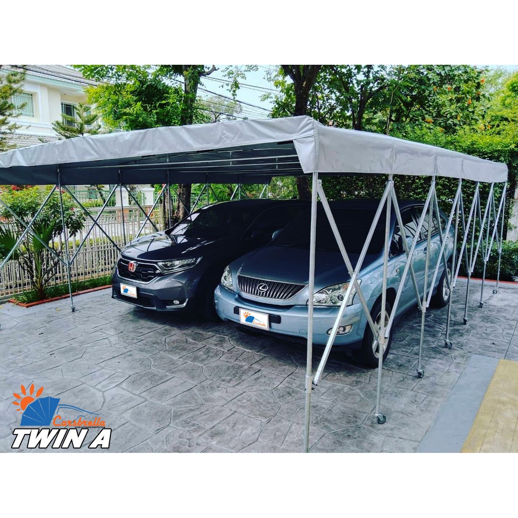 โรงจอดรถสำเร็จรูป-เต็นท์จอดรถพับได้-carsbrella-รุ่น-twin-a-เหมาะสําหรับรถยนต์ขนาดเล็กถึงขนาดกลางสามารถจอดรถได้-2-3-คัน