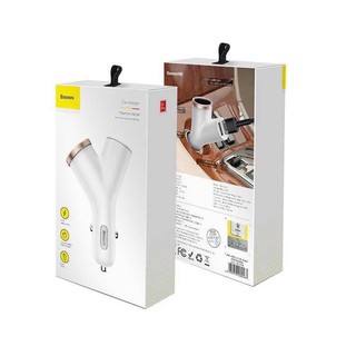 cherry หัวชาร์จรถ Baseus Y type dual USB+ cigarette lighter extended car charger