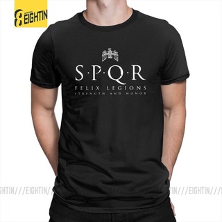 Spqr เสื้อยืดคอกลม แขนสั้น ผ้าฝ้าย พิมพ์ลาย สไตล์วินเทจ โรมัน สําหรับผู้ชาย