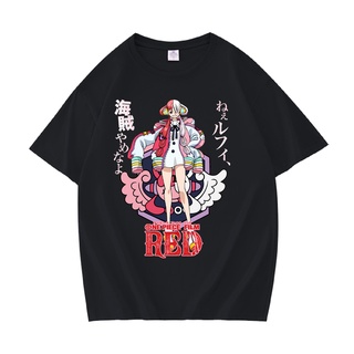 🌟พร้อมส่ง🌟Uta Uta เสื้อยืดแขนสั้นผู้ชายและผู้หญิงที่มีวรรคเดียวกัน One Piece Theatre Edition RED ญี่ปุ่นคู่หลวมผ้าฝ้าย 1