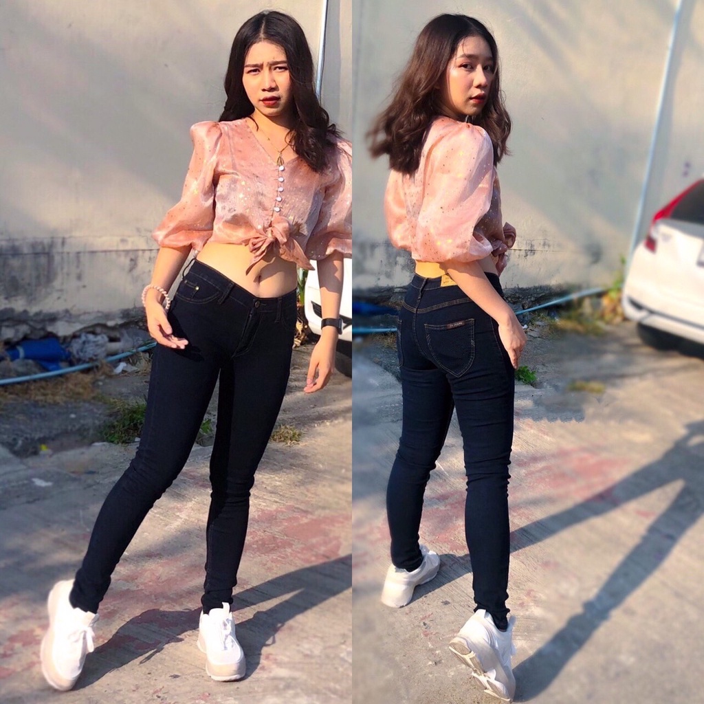 cc-jeans-083-xxl-กางเกงยีนส์ผู้หญิง-ยีนส์ยืด-ขายาว-เอวต่ำ-สีเข้ม-กระเป๋าแต่งลาย