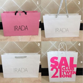 ถุงกระดาษ ถุง IRADA , CLUB 21 สีขาว สีชมพู ของแท้ แน่นอน รับประกัน สวยหรูมาก เรียบๆ สายแข็งแรง สภาพใหม่