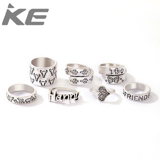 Jewelry Silver bull head ring seven-piece set HAPPY letter love ring set for girls for women l