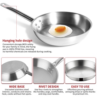 ✹﹍♛Frying Pan, High-Performance Skillet with Sleek Metallic Exterior, Stainless Steel Frying Pan Suitable For All Hob Ty