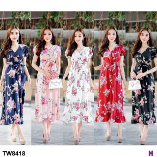 MaxiDress แม็กซี่เดรส แขนตุ๊กตา ผ้าหางกระรอก ผูกโบว์เอว งานเรียบๆ แต่งสวยสุดๆ ชายเดรสแต่งระบาย