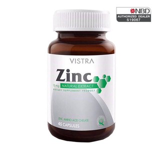 ภาพขนาดย่อของภาพหน้าปกสินค้าวิสทร้า ซิงค์ 15 มก. (45 แคปซูล)VISTRA ZINC (45 CAPSULES) สิว ผม เล็บExp.23/4/22 จากร้าน vitamintooktookbyda บน Shopee