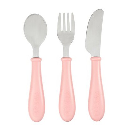 ชุดช้อนส้อมและมีดสแตนเลส-beaba-stainless-steel-training-cutlery-knife-fork-spoon-vintage-pink