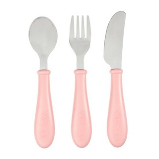 ชุดช้อนส้อมและมีดสแตนเลส BEABA Stainless Steel Training cutlery Knife / Fork / Spoon - Vintage PINK