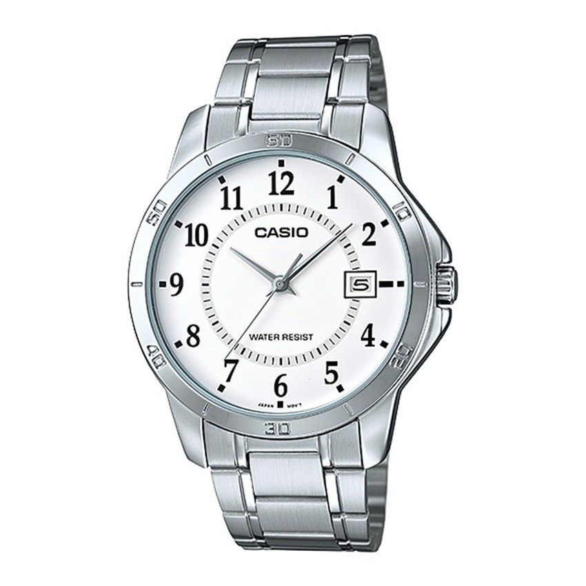 ภาพหน้าปกสินค้าCasio นาฬิกาข้อมือผู้ชาย สีเงิน สายสแตนเลส รุ่น MTP-V004D,MTP-V004D-7B,MTP-V004D-7BUDF