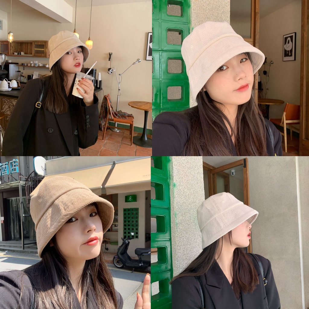 ภาพสินค้าหมวกบัคเก็ต ผ้าลูกฟูก สีพื้น แบบเรียบง่าย หมวก สไตล์เกาหลี สําหรับผู้หญิง และนักเรียน จากร้าน zhongjunhong.th บน Shopee ภาพที่ 5