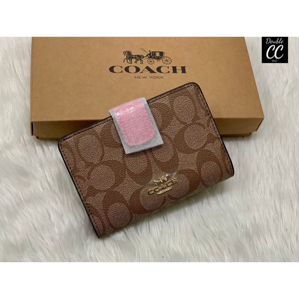 แท้-coach-medium-corner-zip-wallet-in-signature-canvas-รุ่นด้านในหนังไม่เรียบ