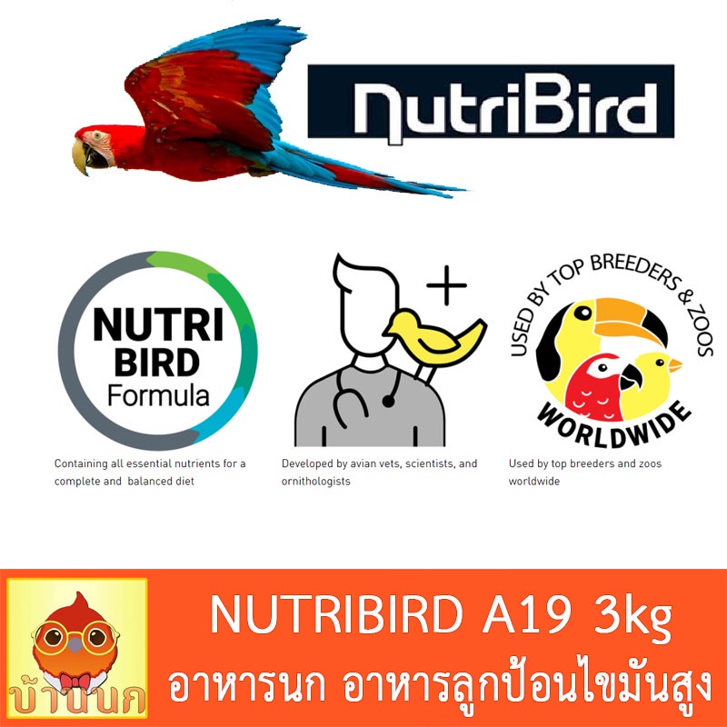 nutribird-a19-โฉมใหม่-3kg-อาหารนกลูกป้อน-สำหรับลูกนกที่ต้องการพลังงานไขมันสูง