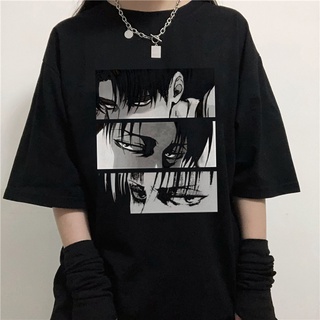 Japanese Anime Attack On Titan Womens T-shirt Levi·Ackerman Eye Punk Tops Summer Harajuku Loose Gothic Short Sleeve