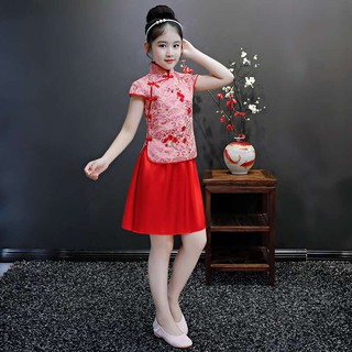 สินค้า ชุดกระโปรงเด็กสีแดง-ชุดกี่เพ้าเด็กใส่ตรุษจีน