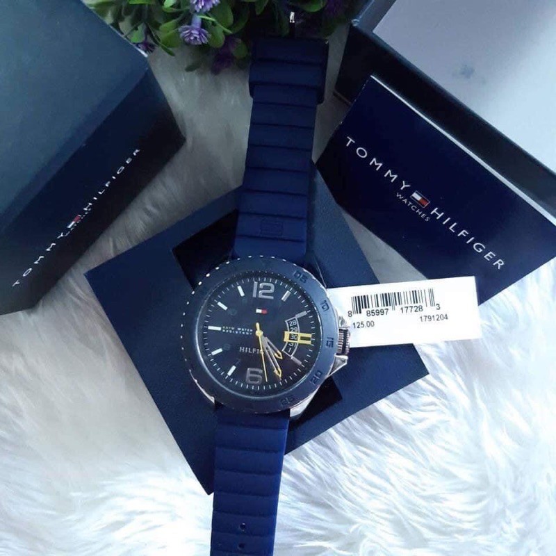 ผ่อน0-นาฬิกา-tommy-hilfiger-mens-1791204-casual-sport-analog-display-quartz-watch-สายซิลิโคน-สีกรมท่า-ตัวเรือนสแตนเลส