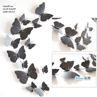 PVC Transparent wall sticker สติ๊กเกอร์ติดผนัง 3D butterfly H007C (กว้างfree.xสูงfree.)