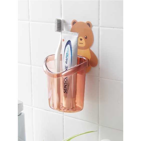 ที่วางแปรงสีฟัน-หมีน้อย-ที่วางยาสีฟัน-ชั้นวางของในห้องน้ำติดผนัง-กล่องเก็บอุปกรณ์อาบ