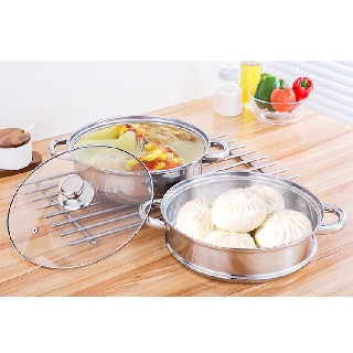 หม้อนึ่ง 2 ชั้น ซึ้งสแตนเลส หม้อสแตนเลส หม้อสุกี้ MULTI-COOKER หม้อชาบู 28CM Shabu Stainless Steel 28 CM