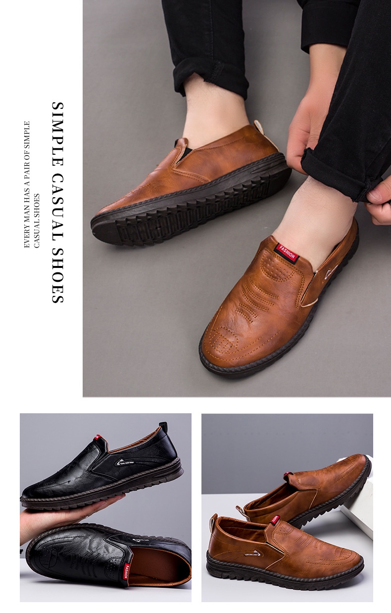 มุมมองเพิ่มเติมของสินค้า RENBEN ผู้ชายรองเท้าธุรกิจรองเท้าหนังลำลองสบายเทรนด์ลื่นบนรองเท้าหนัง