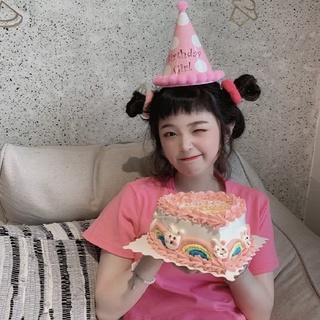 หมวกวันเกิด หมวกวันเกิดเด็ก เวอร์ชั่นเกาหลี 100 ปี ตกแต่งเค้ก ปาร์ตี้วันเกิด ลูกบอลผม อุปกรณ์แต่งตัว
