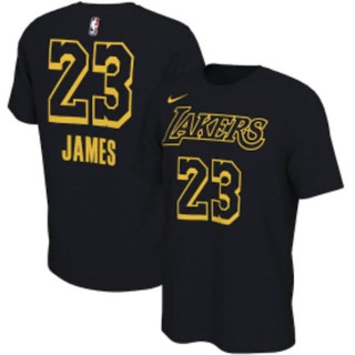 เสื้อยืดเสื้อผ้าเสื้อผ้าตะกร้า Lakers Los Angeles Lakers No 23 Lebron James สีดํา