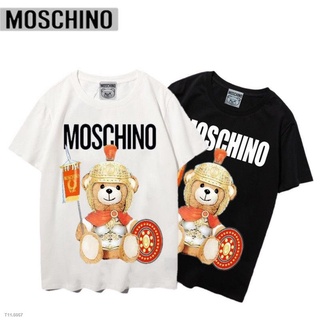 เสื้อยืดผ้าฝ้ายพิมพ์ลายคลาสสิก 【Moschino】ป้ายห้อย+ป้ายเสื้อเกราะนักรบหมีแขนสั้น