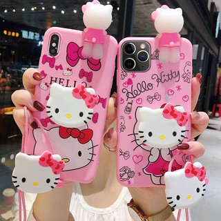 เคส Huawei Y6S Y9 Y9S Y7 Y6 Y5 P30 Nova 2i 3 3i 5T 7i Lite Pro Prime 2018 2019 Cartoon Hello Kitty Soft Case Cover+Lanyrd+Stand
