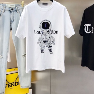 เสื้อยืดโอเวอร์ไซส์Lo uis Vui tton Tag เสื้อคอกลม แขนสั้น ผ้าฝ้าย พิมพ์ลายตัวอักษรS-3XL