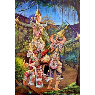 โปสเตอร์ อาบมัน รูปวาด โขน รามเกียรติ์ ทศกัณฐ์ พระราม Ramayana Khon Ravana Rama POSTER 15”X20” Inch Ancient Painting