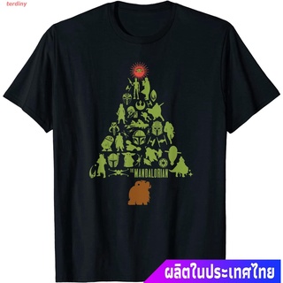 terdiny เสื้อยืดลำลอง Star Wars The Mandalorian Holiday Christmas Tree T-Shirt Short sleeve T-shirts