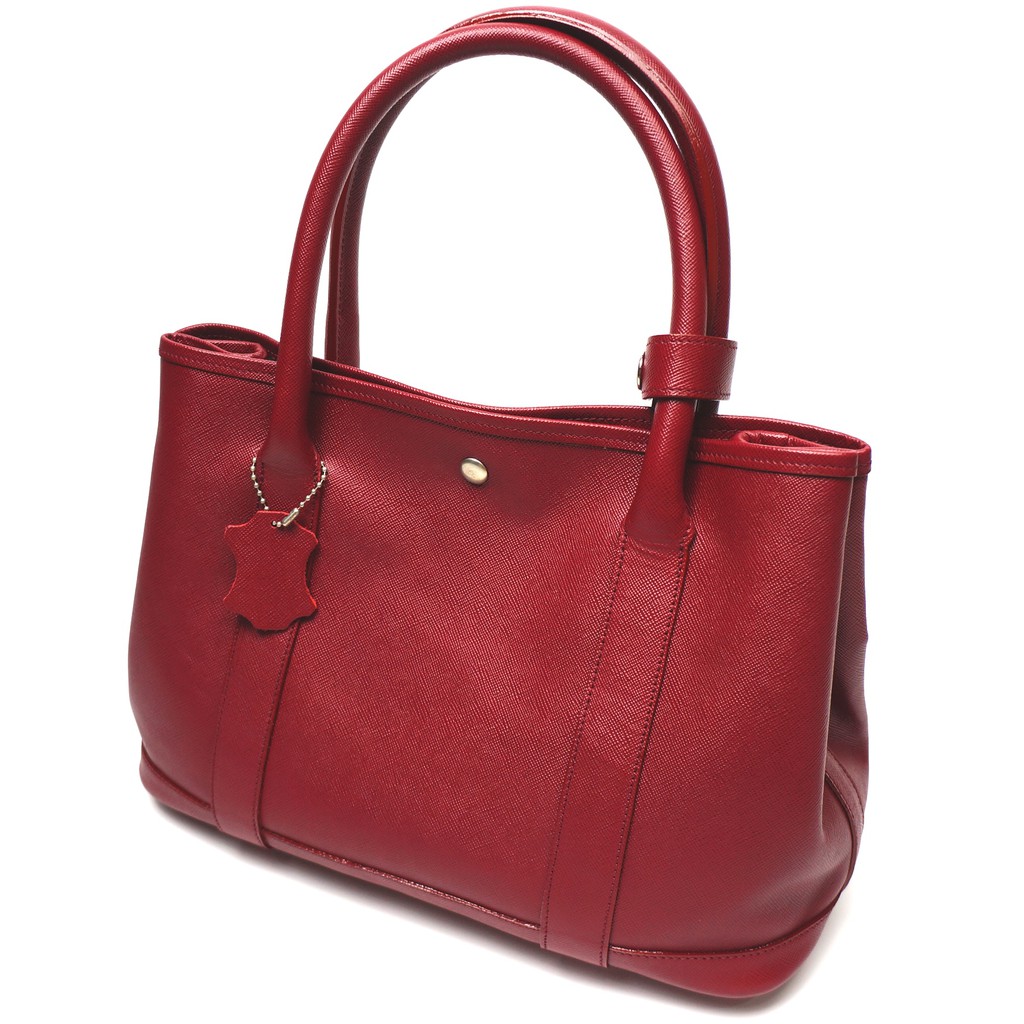 กระเป๋าถือหนังแท้-genuine-leather-handbag-ทรง-garden-party-หนังแบบ-saffiano-red