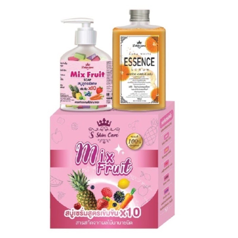 mix-fruit-soap-สบู่สูตรพิเศษเข้มข้น-10-เท่า-มิกฟรุตตี้โซป-ออร่าไวท์-เอสเซ้นส์-เซรั่ม