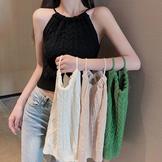 Ahoyeap thin shoulder strap camisole womens summer new black knitted sleeveless anti-wear light top with beautiful back bottoming shirt