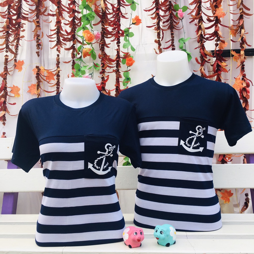 เสื้อยืดคอกลม-เสื้อคู่รัก-ลายสมอเรือ-สีกรม-ขาว-มีไซส์-m-l-พร้อมส่ง