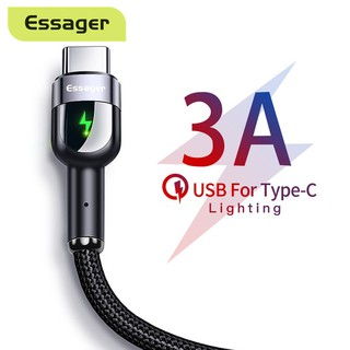Essager สายชารจ Type C LED 3A เคเบิล USB ชาร์จอย่างรวดเร็ว สำหรับ Samsung Huawei Xiaomi oppo Charging Cable