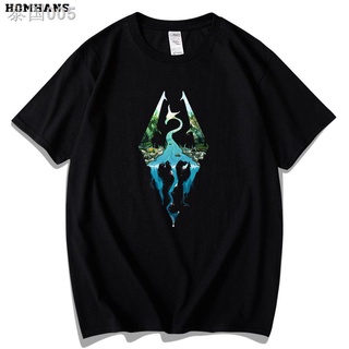 【🔥🔥】005สีแดง Han Elder Scrolls 5 Skyline เสื้อผ้าผ้าฝ้ายแขนสั้นเสื้อยืดเกมรอบไอน้ำชายฤดูร้อนหลวมเสื้อยืด